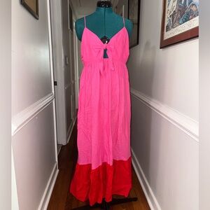 Elegant Pink and Red Maxi Dress
